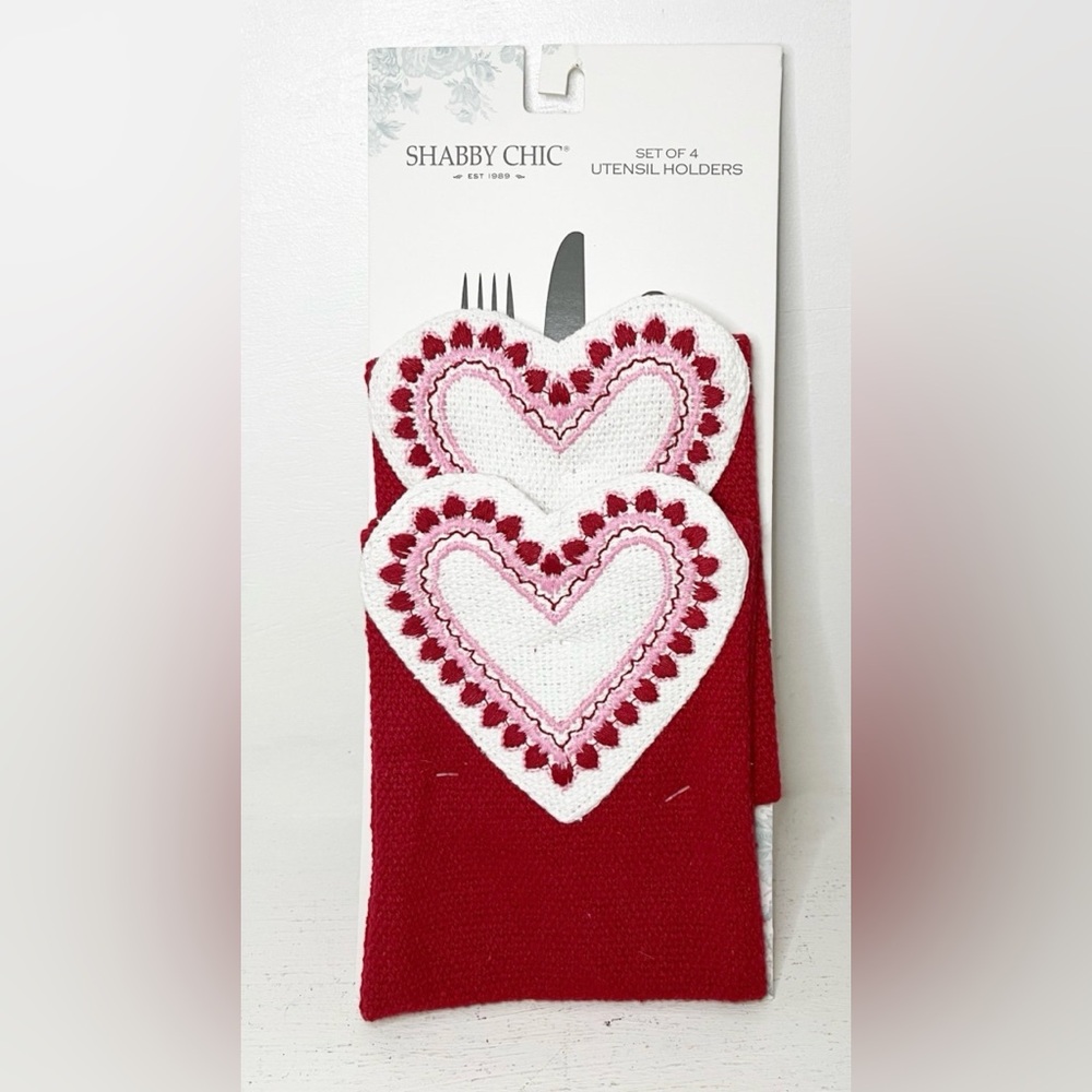 Shabby Chic burlap hearts utensil holders - Brand new set of (4) ❤️